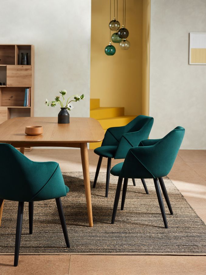 Set of 2 Lule Arm Dining Chairs in Velvet in Pine Green and Black Legs (K76969) | £329