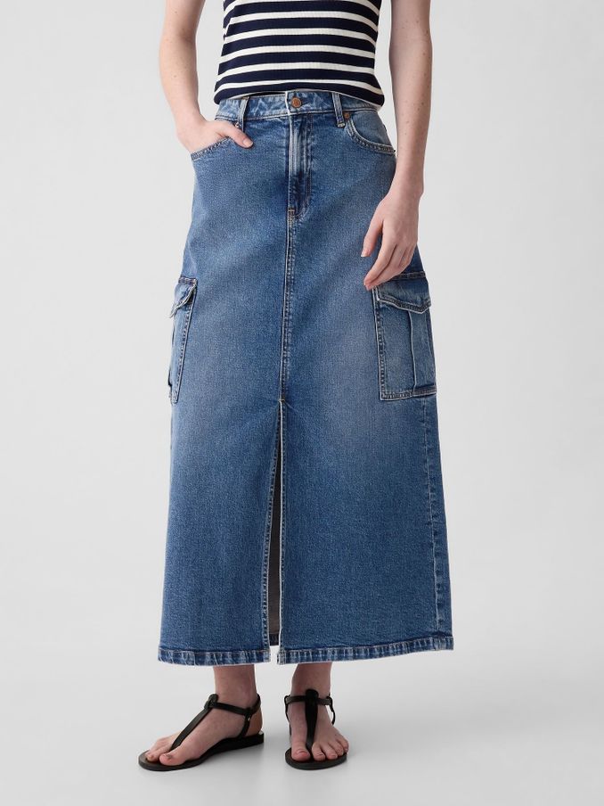 Blue Cargo Denim Maxi Skirt (K78133) | £27