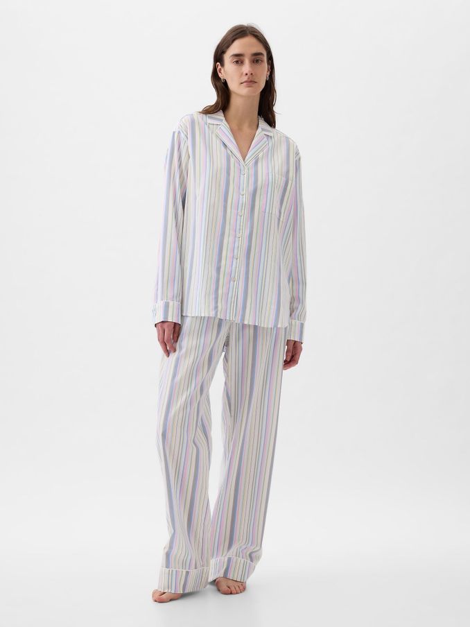 Blue Stripe Poplin Pyjama Long Sleeve Shirt (K78148) | £12