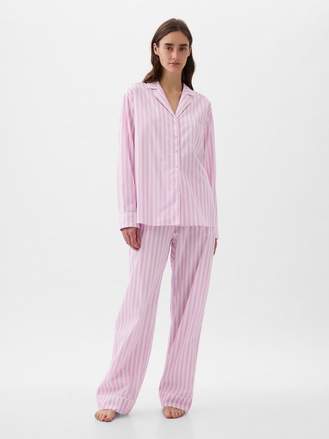 Pink Stripe Poplin Pyjama Long Sleeve Shirt (K78159) | £16