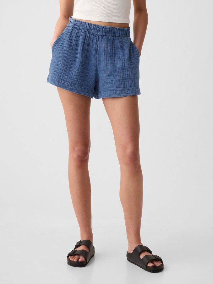 Blue Crinkle Cotton Pull On Short (K78178) | £18