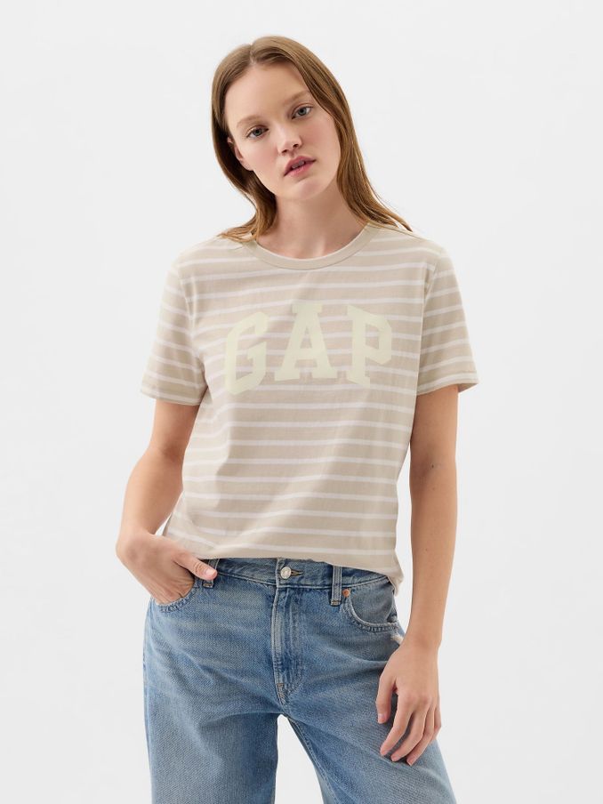 Beige Organic Cotton Logo Short Sleeve Crew Neck T-Shirt (K78182) | £8