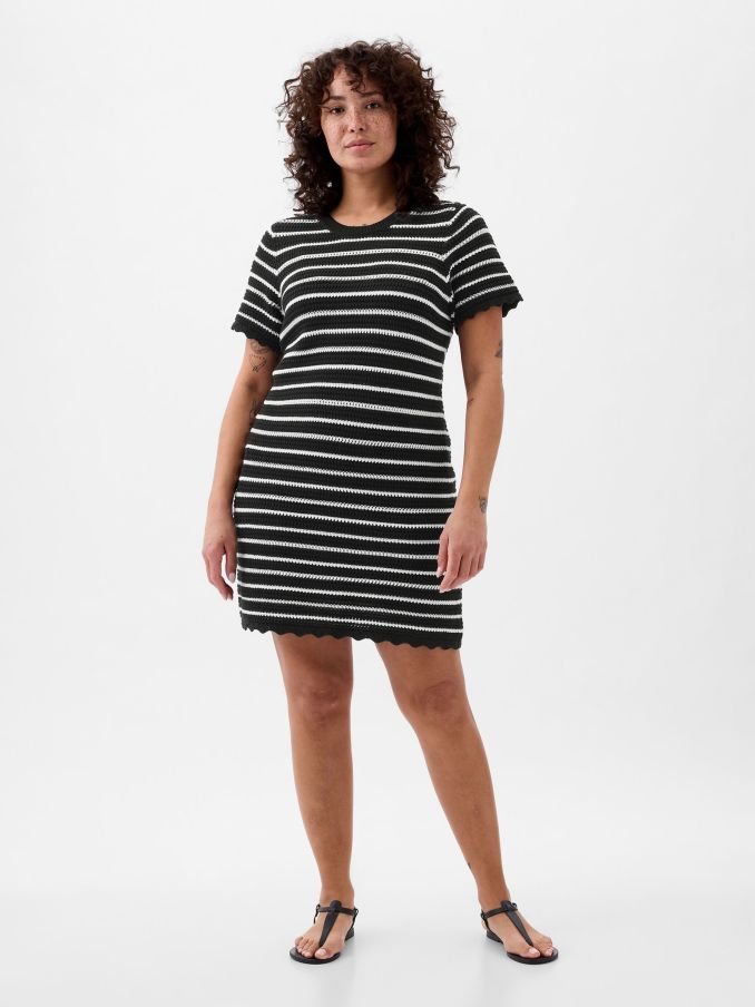 Black/White Crochet Stripe Mini Dress (K78199) | £25