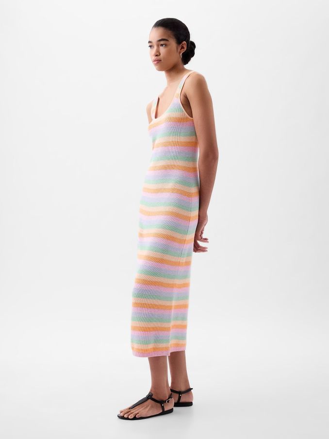 Orange Linen Cotton Sleeveless Scoop Neck Midi Dress (K78208) | £15