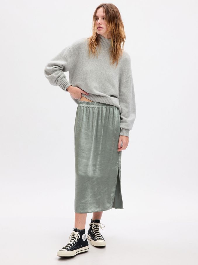 Green Satin Midi Skirt (K78212) | £12