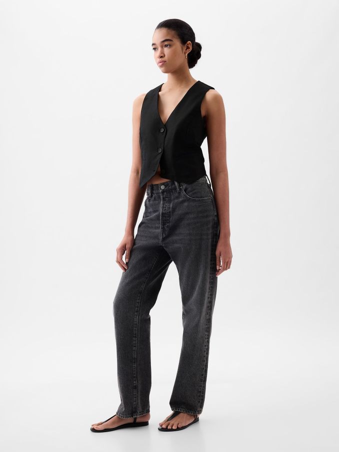 Black Linen Cotton Waistcoat (K78234) | £27