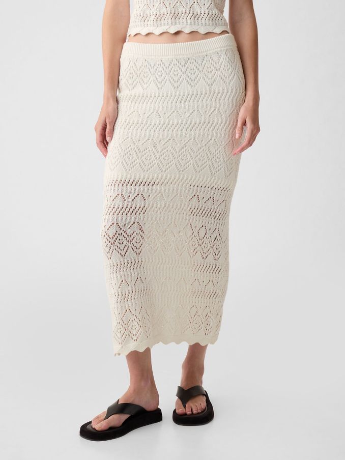 Off White Crochet Pull On Midi Skirt (K78288) | £20