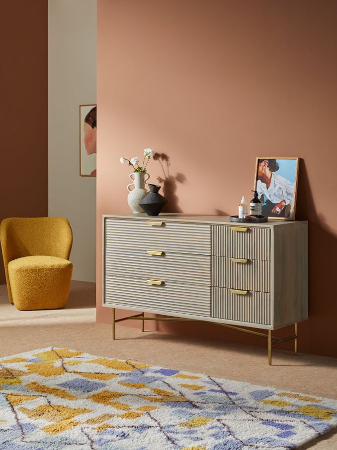 Haines Mango Wood Chest of Drawers in Grey (K79340) | £669