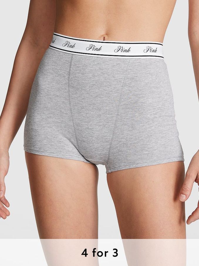 Medium Heather Grey High Waist Cotton Logo Knickers (K79784) | £9