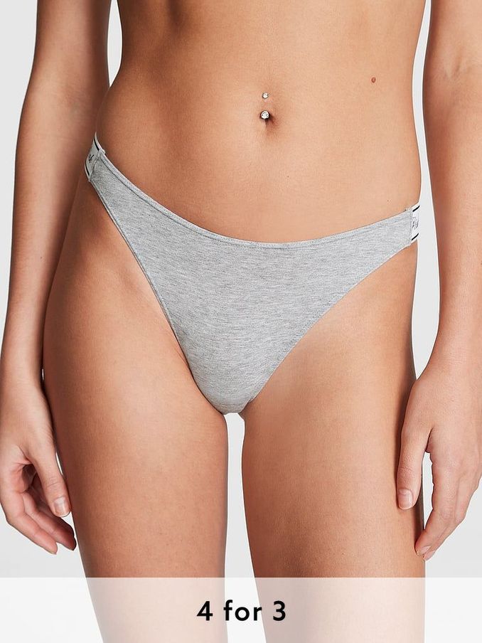 Grey Heather Thong Cotton Logo Knickers (K80649) | £9