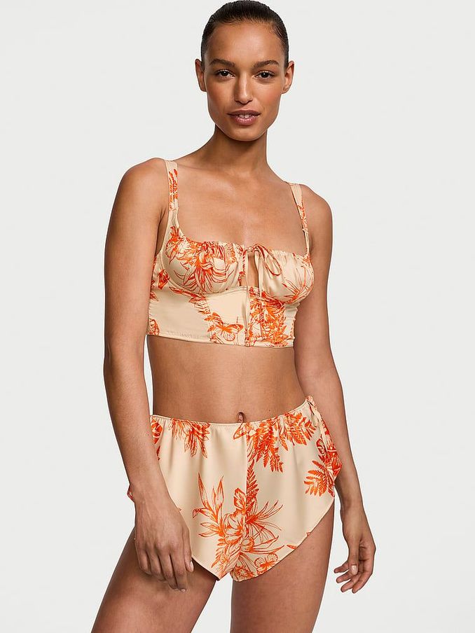 Tropical Toile Orange Satin Corset Cami Set (K80683) | £29