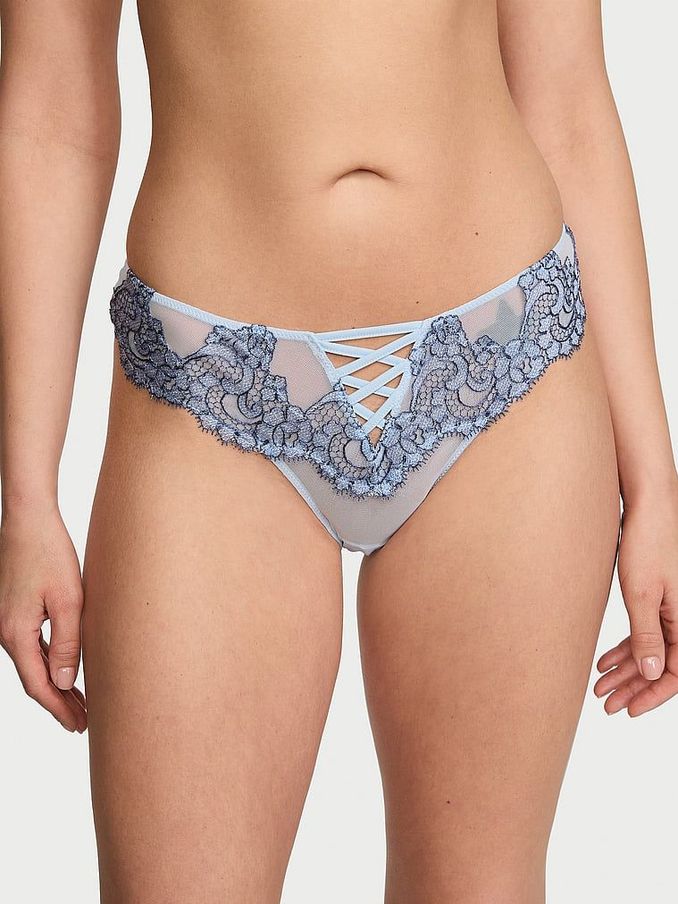 Faded Denim Blue Brazilian Embroidered Knickers (K80716) | £12