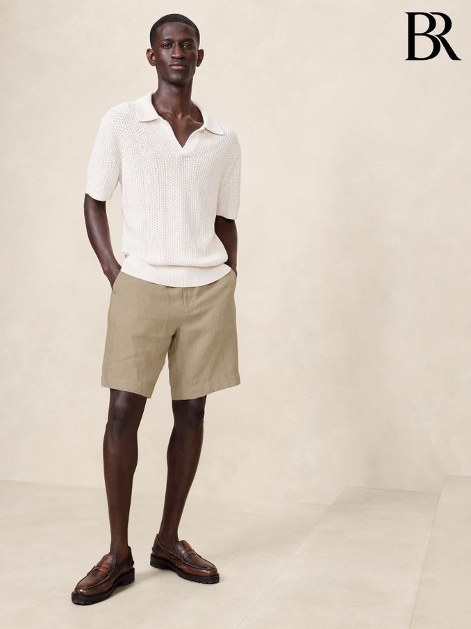 Banana Republic Brown Lino Slim Fit 100% Linen 7"" Shorts (K81066) | £65