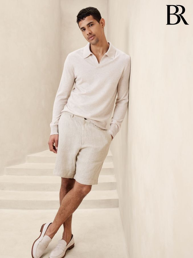 Banana Republic Natural Lino Slim Fit 100% Linen 7"" Shorts (K81070) | £65