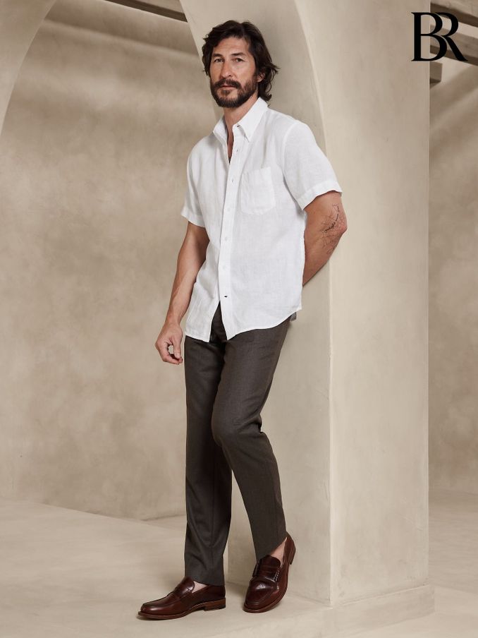 Banana Republic White 100% Linen Castelletto Short Sleeve Shirt (K81071) | £65