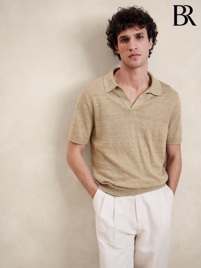 Banana Republic Beige Giorgio Linen Cotton Sweater Polo Top (K81074) | £33