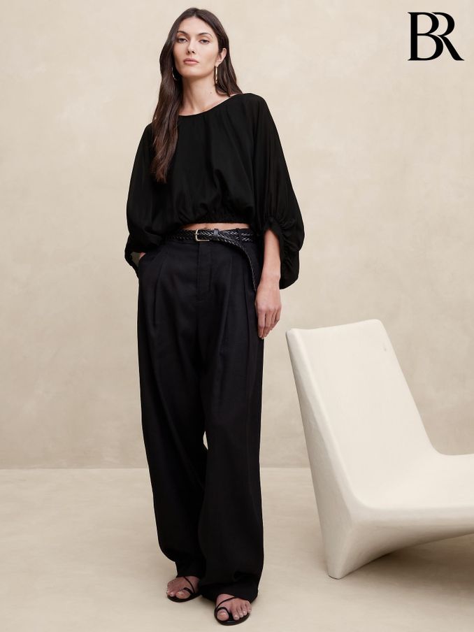 Banana Republic Black Eliana Cotton-Silk Top (K81089) | £57