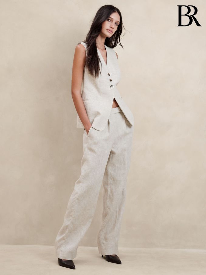 Banana Republic Beige Lina Straight Linen Trousers (K81105) | £75