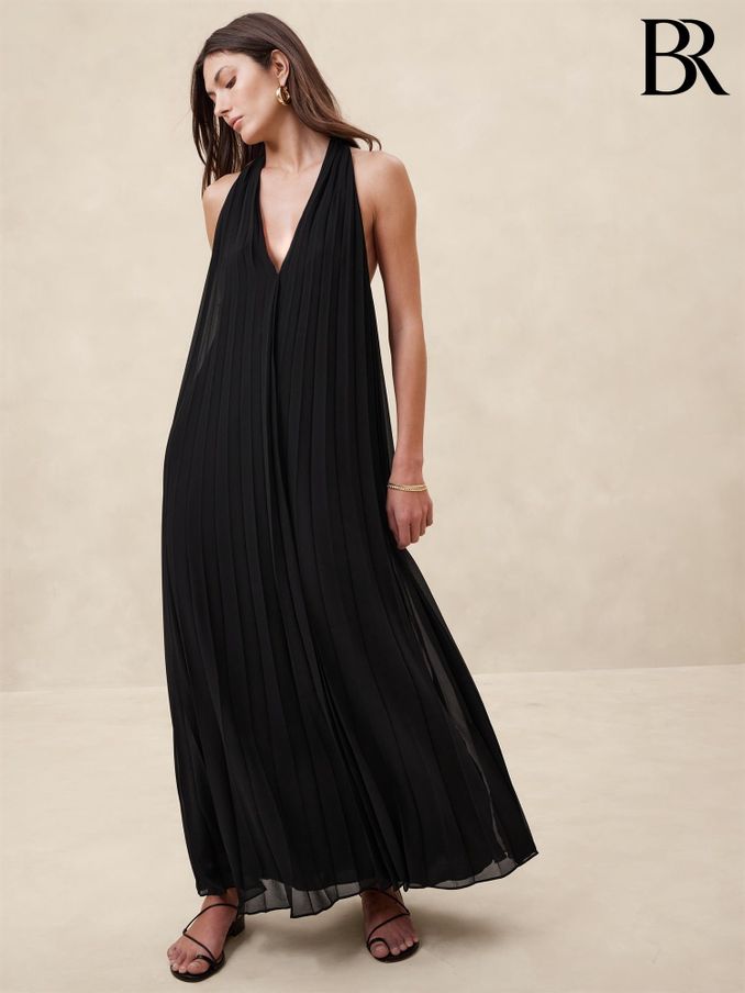 Banana Republic Black Odetta Pleated Maxi Dress (K81120) | £56