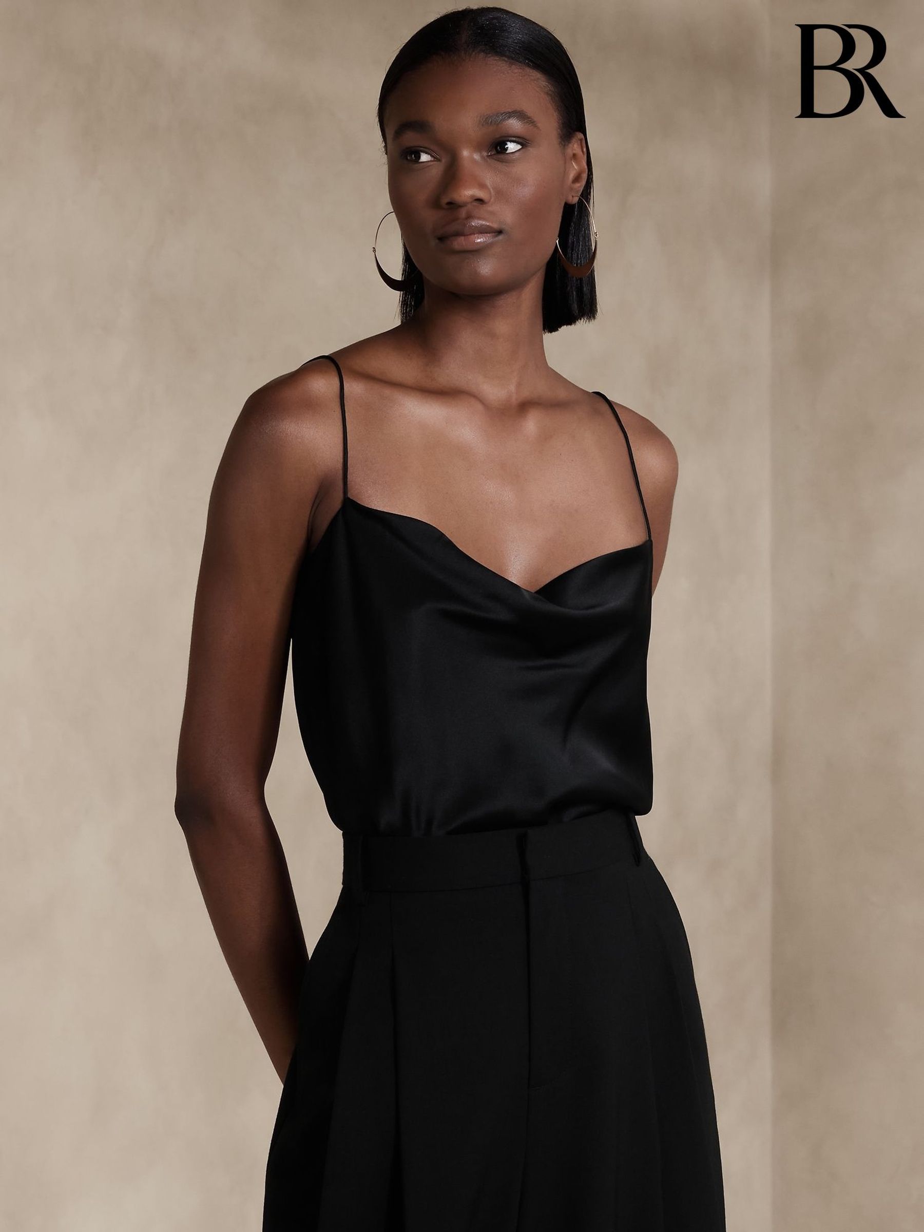 Banana Republic Black Charlotte Cowl Neck Silk Camisole (K81142) | £95