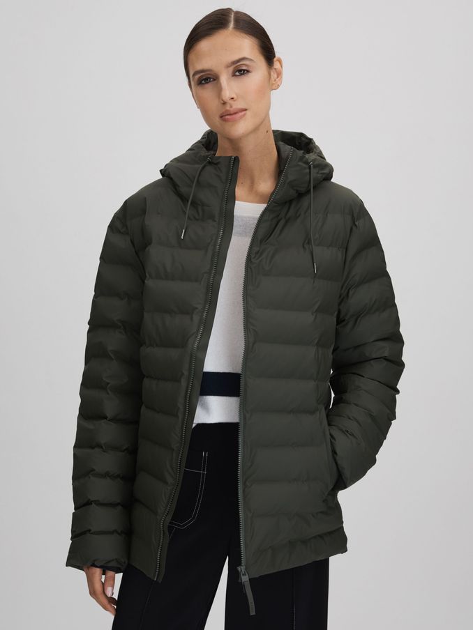 Rains Hooded Puffer Jacket in Green (K81463) | £106