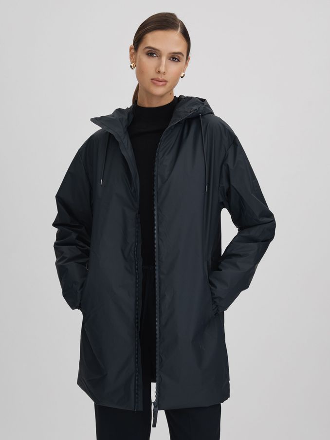 Rains Waterproof Long Jacket in Navy (K81472) | £125