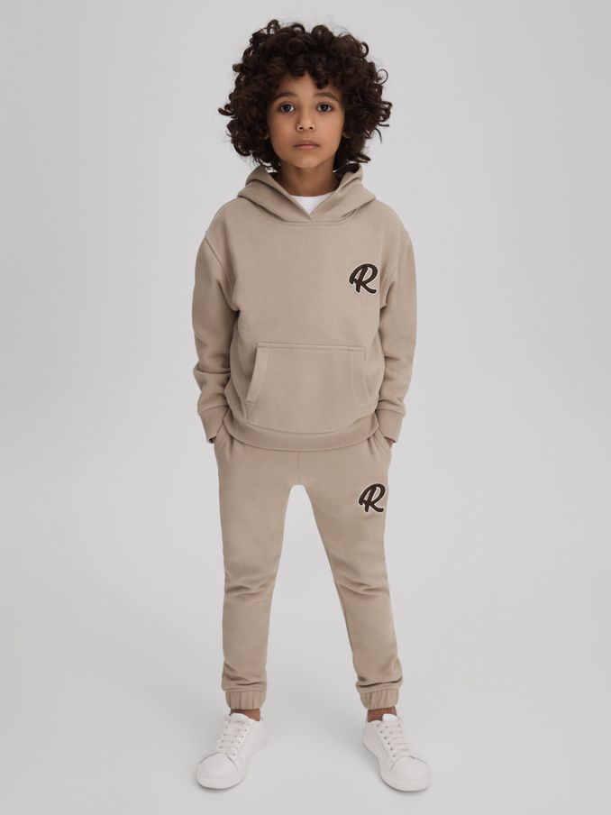 Junior Cotton Elasticated Waist Motif Joggers in Taupe (K81565) | £13