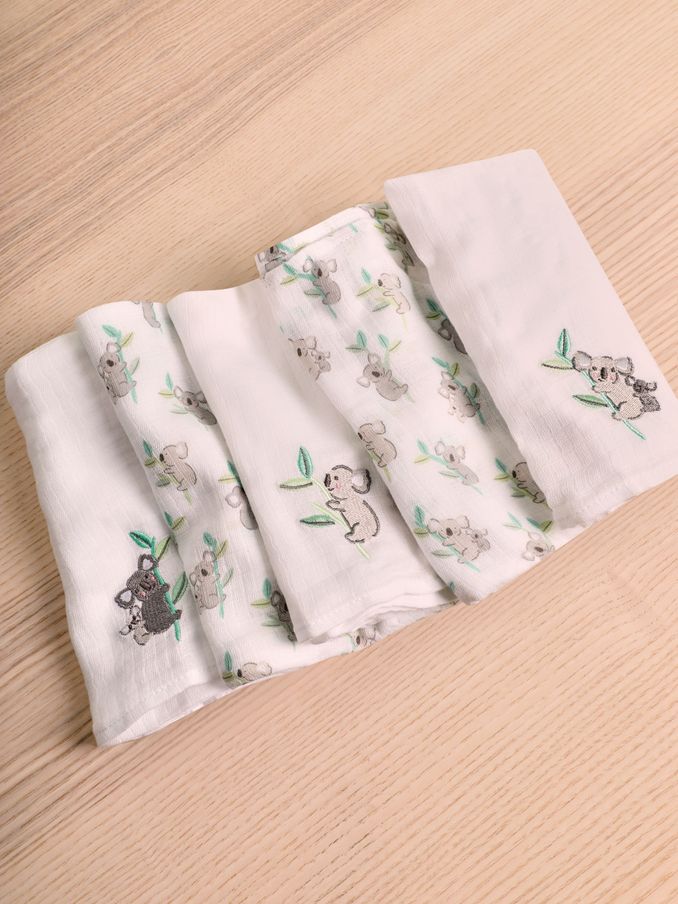 White Koala 5-Pack Embroidered Muslin Squares (K83069) | £18
