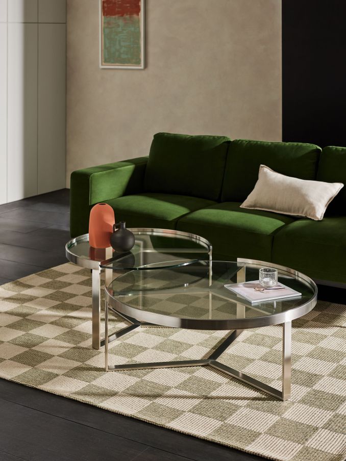 Aula Nest of 2 Round Coffee Table in Brushed Steel (K83610) | £459