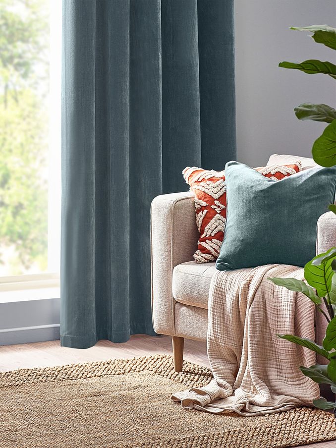 Yard Marine Blue 50 x 50cm Heavy Chenille Velvet Piped Feather Filled Cushion (K85616) | £24