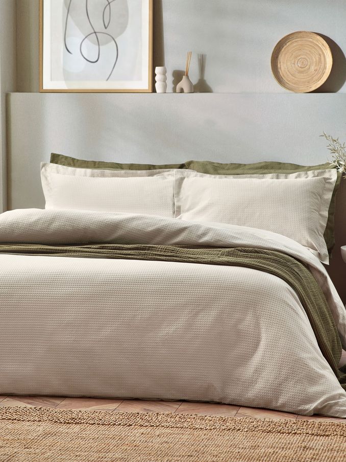 Yard Linen Waffle Textured 100% Cotton Duvet Cover Set (K85957) | £34 - £62