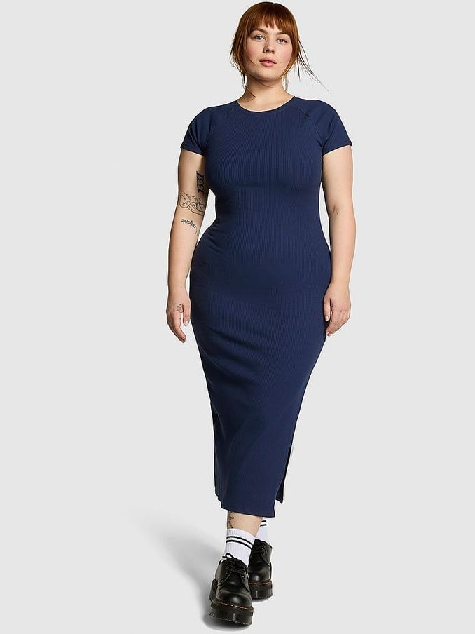 Midnight Navy Blue Short Sleeve Midi Dress (K86364) | £18