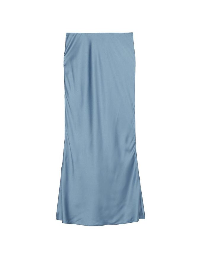 Faded Denim Blue Satin Maxi Skirt (K89071) | £29