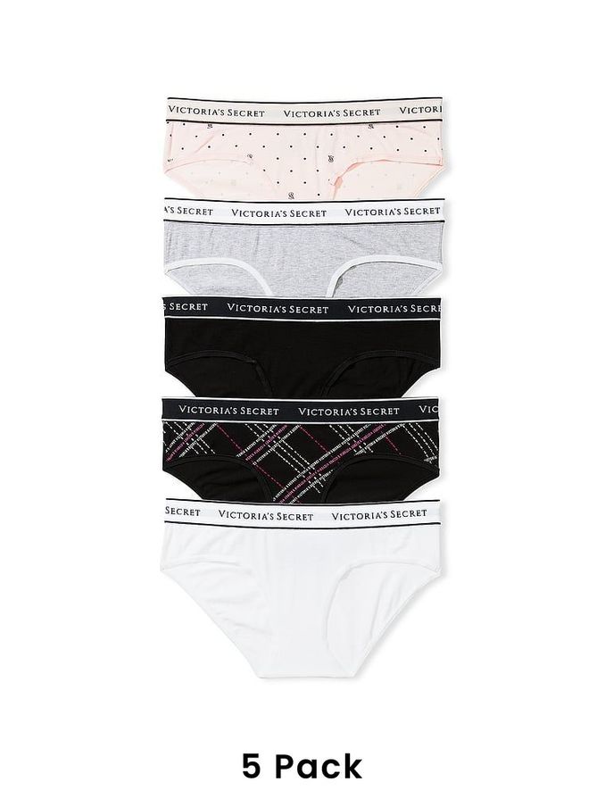 White/Black/Grey/Pink Hipster Logo 5 Pack Knickers (K89146) | £13