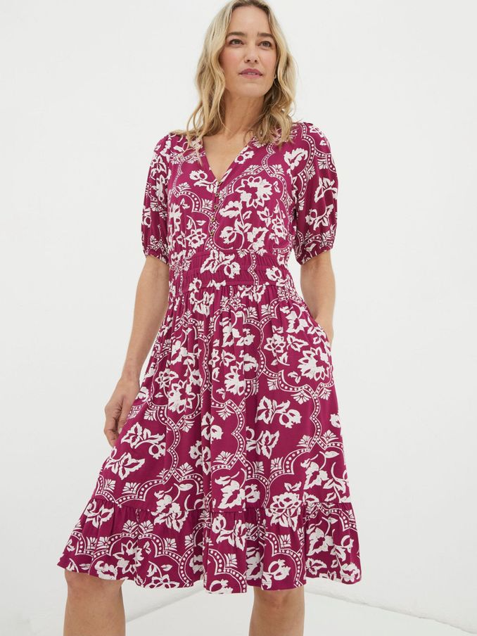 Red/White Wallpaper Jersey Dress (K90367) | £30