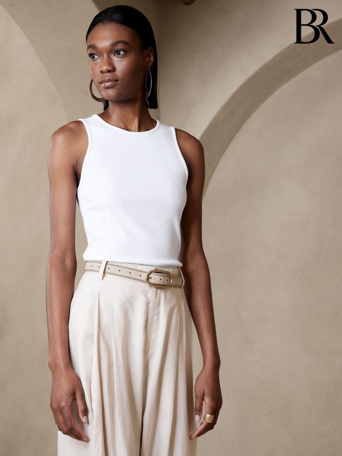 Banana Republic White Ribbed Cutaway Vest (K90455) | £20