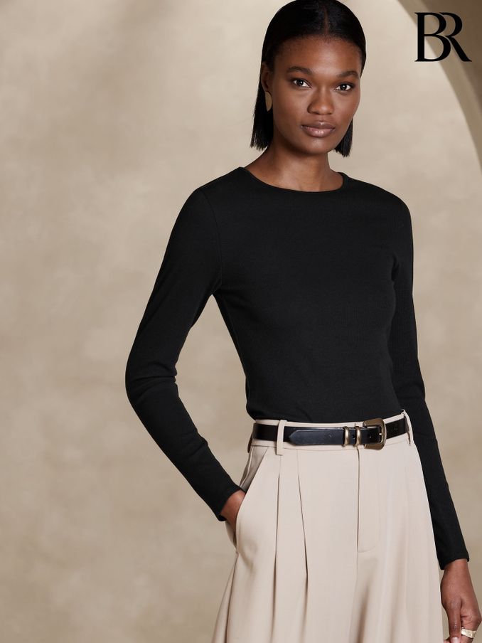 Banana Republic Black Ribbed Crew-Neck T-Shirt (K90504) | £35