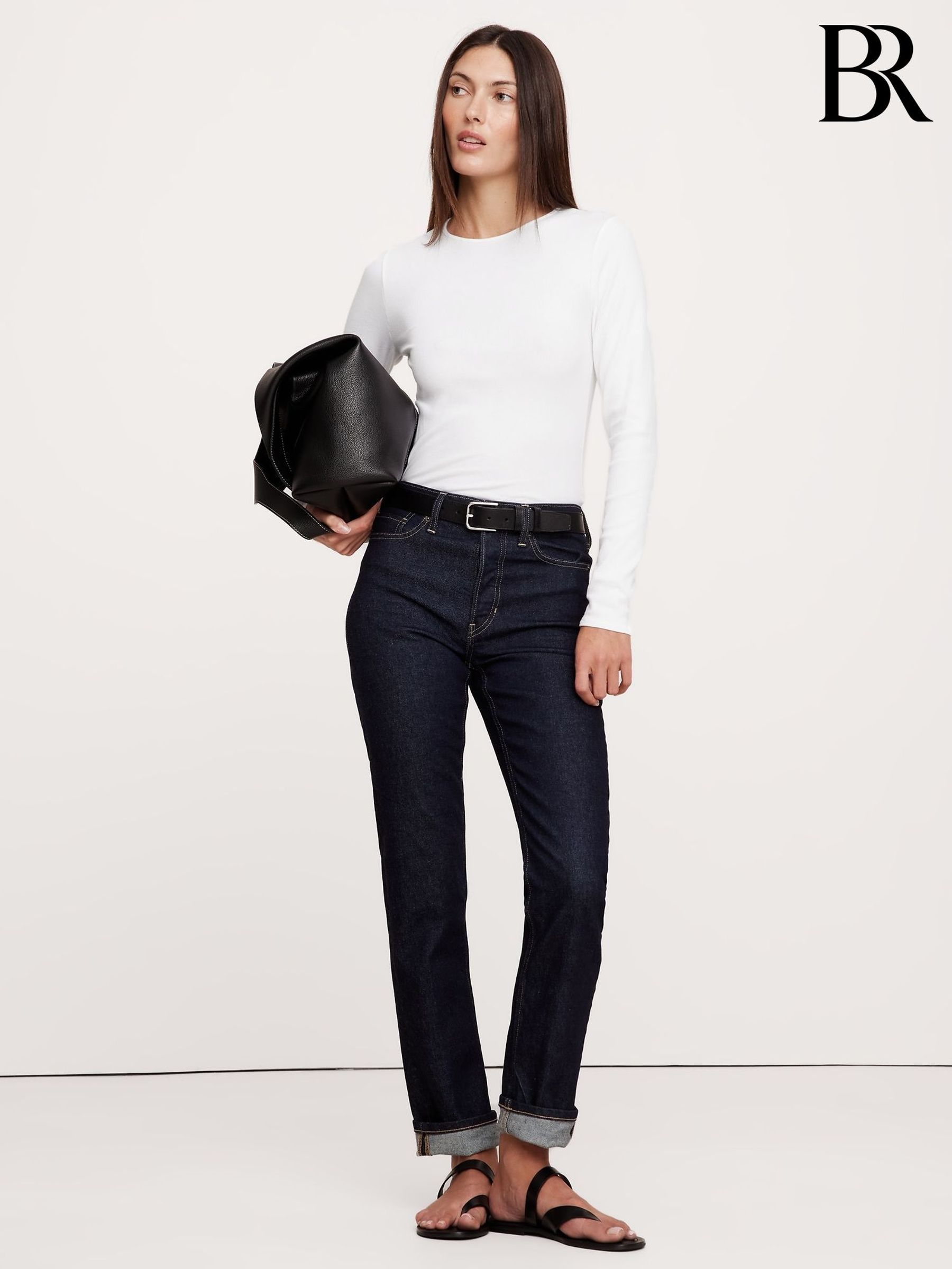 Banana Republic White Ribbed Crew-Neck T-Shirt (K90509) | £35