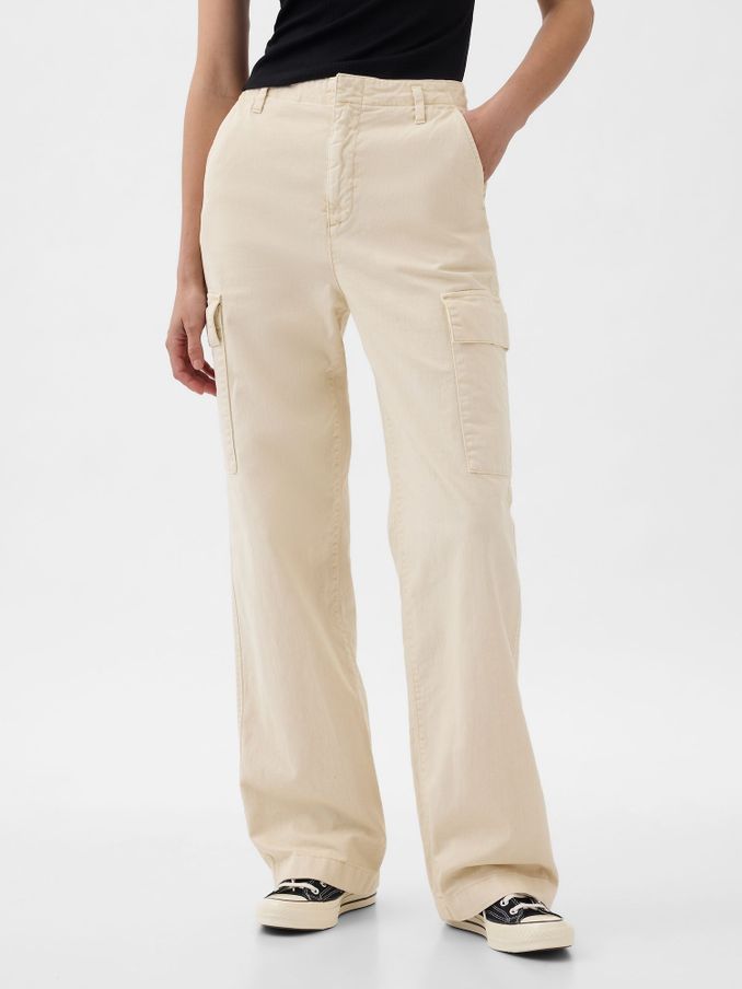 Cream Loose Cotton Chino Cargo Trousers (K90667) | £30