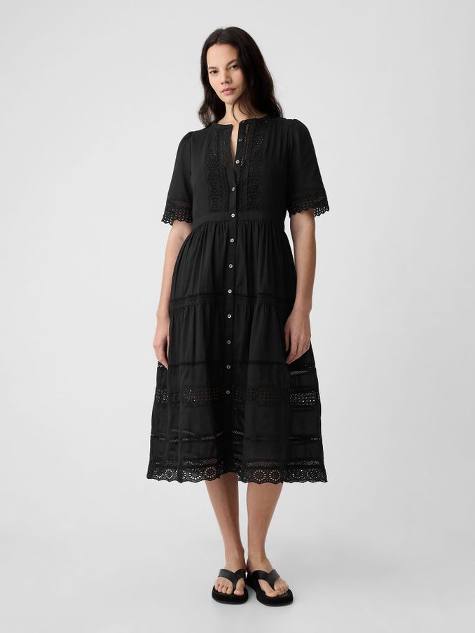 Black Cotton Lace Midi Dress (K90687) | £35