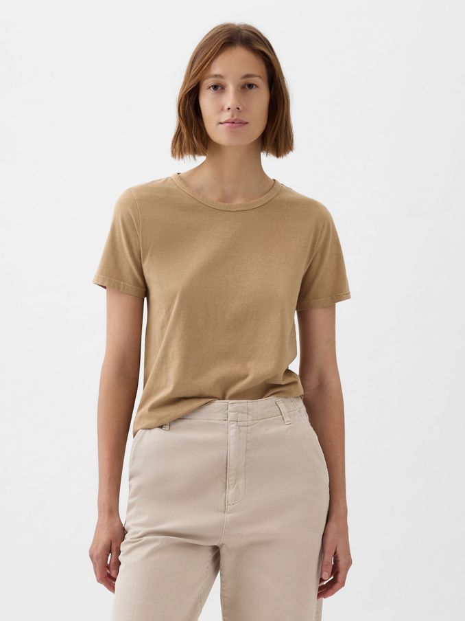 Brown Cotton Short Sleeve Vintage Crew Neck T-Shirt (K90697) | £10