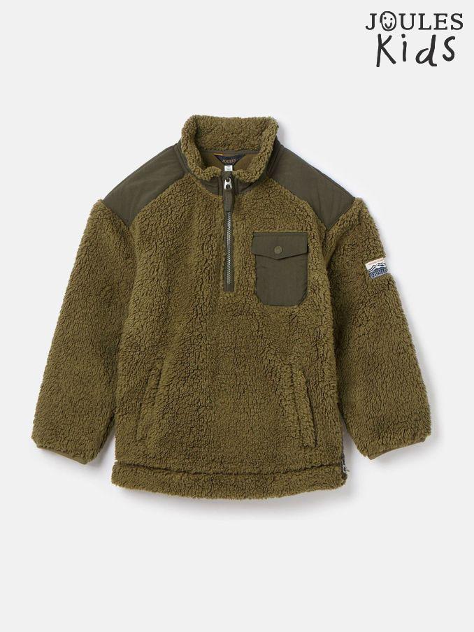 Boys' Billy Khaki Green Half Zip Borg Fleece (K91857) | £29 - £32