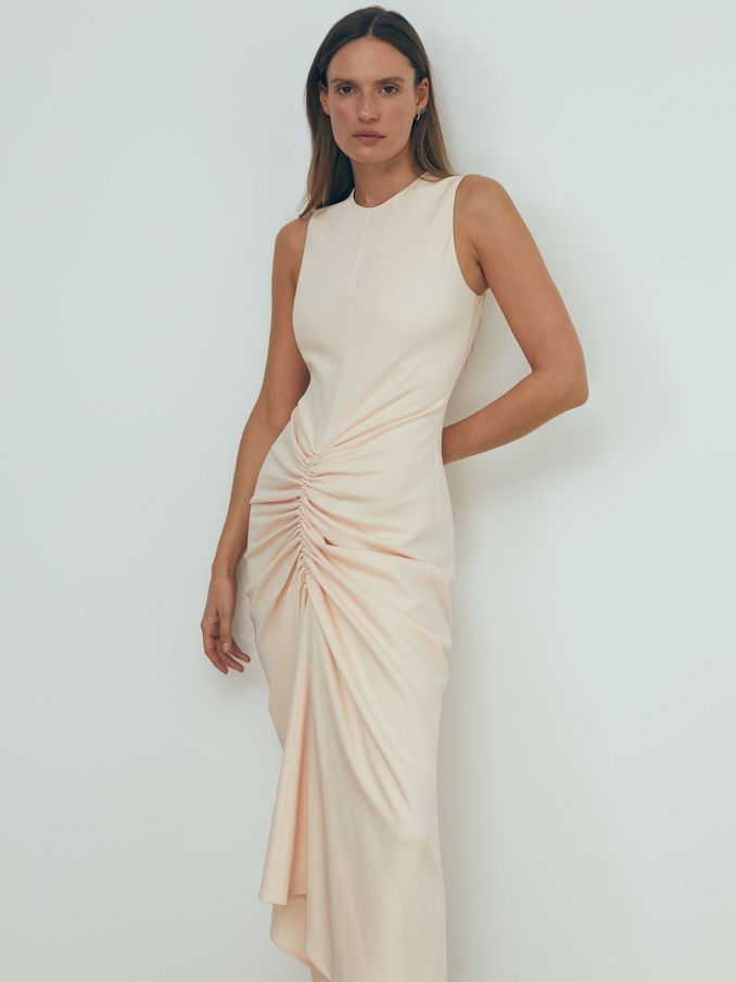 Atelier Ruched Bodycon Midi Dress in Blush (K92199) | £138