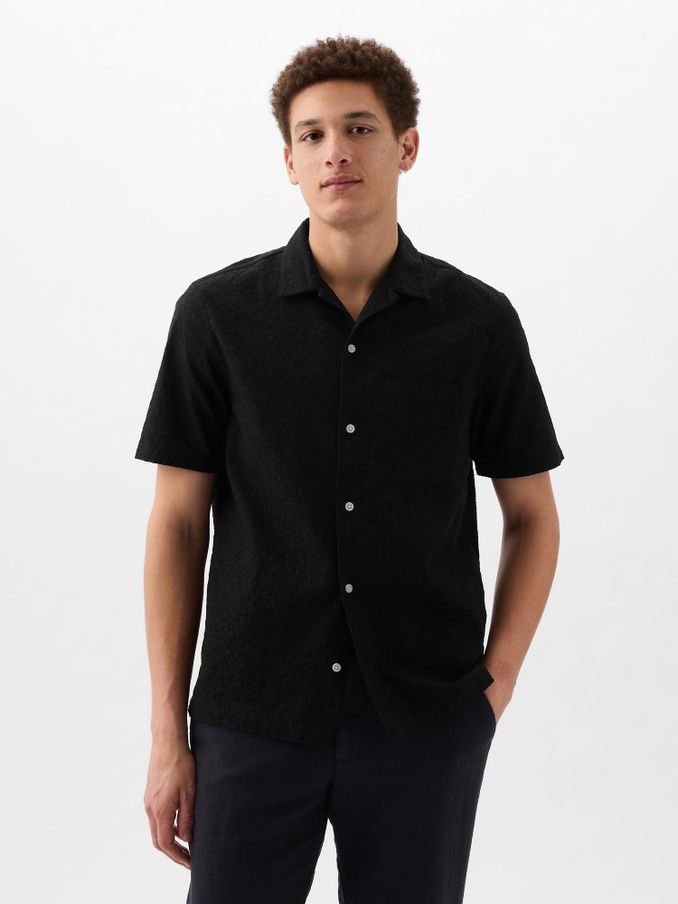 Black Eyelet Resort Shirt in Standard Fit (K93236) | £17