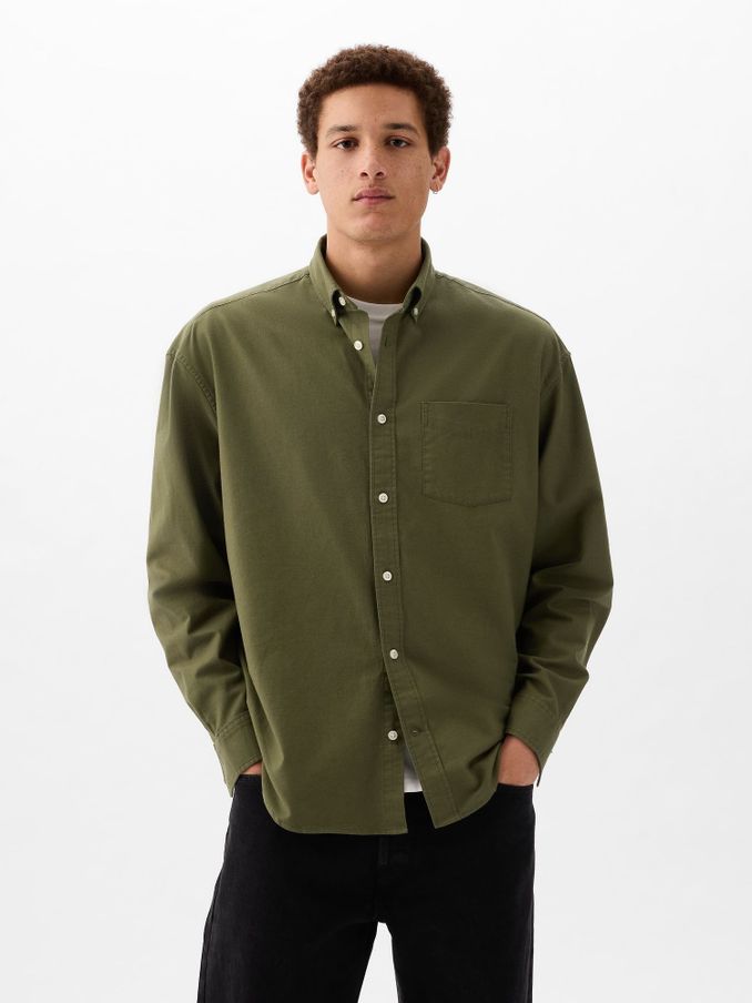 Green Long Sleeve Oversized Oxford Shirt (K93292) | £21