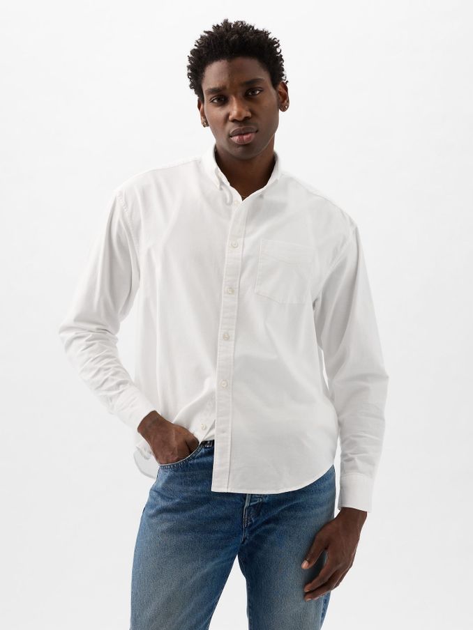 White Long Sleeve Oversized Oxford Shirt (K93306) | £21
