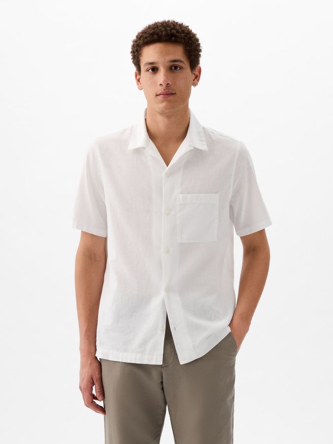 White Linen Cotton Short Sleeve Shirt (K93331) | £16