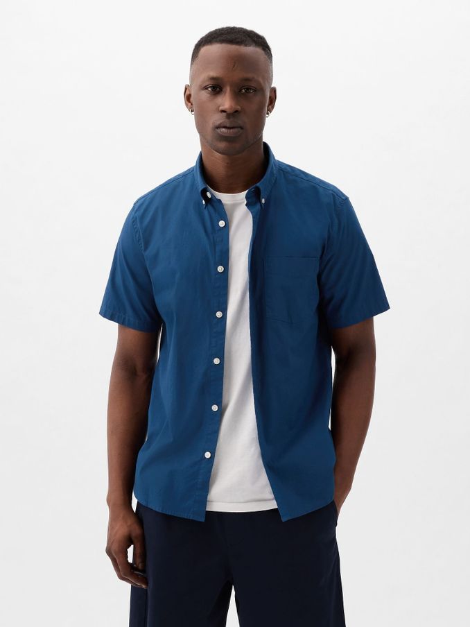 Blue All Day Poplin Short Sleeve Shirt in Standard Fit (K93334) | £15