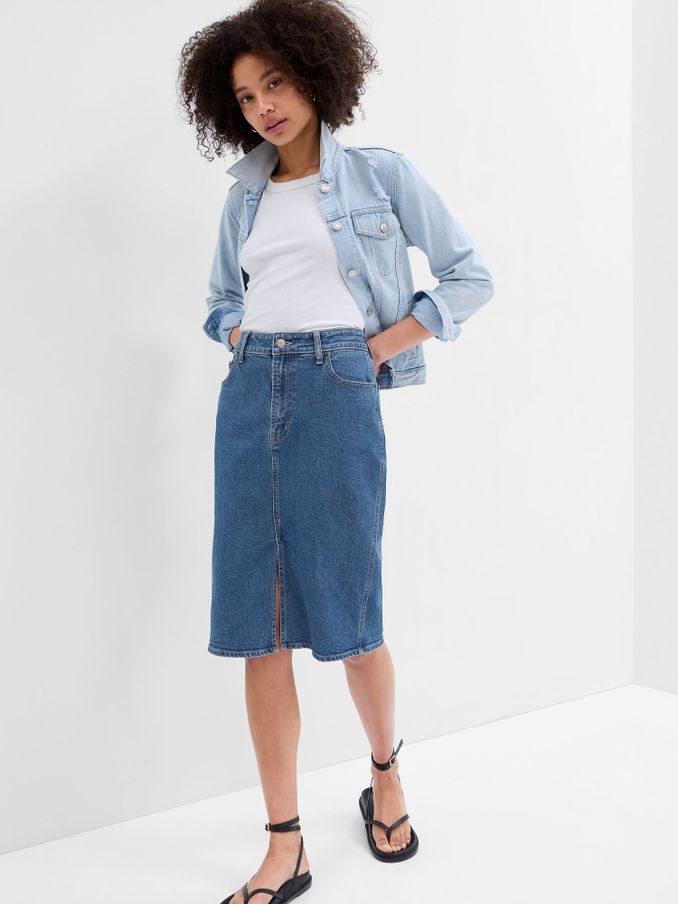 Blue Denim Midi Pencil Skirt with Washwell (K93356) | £12