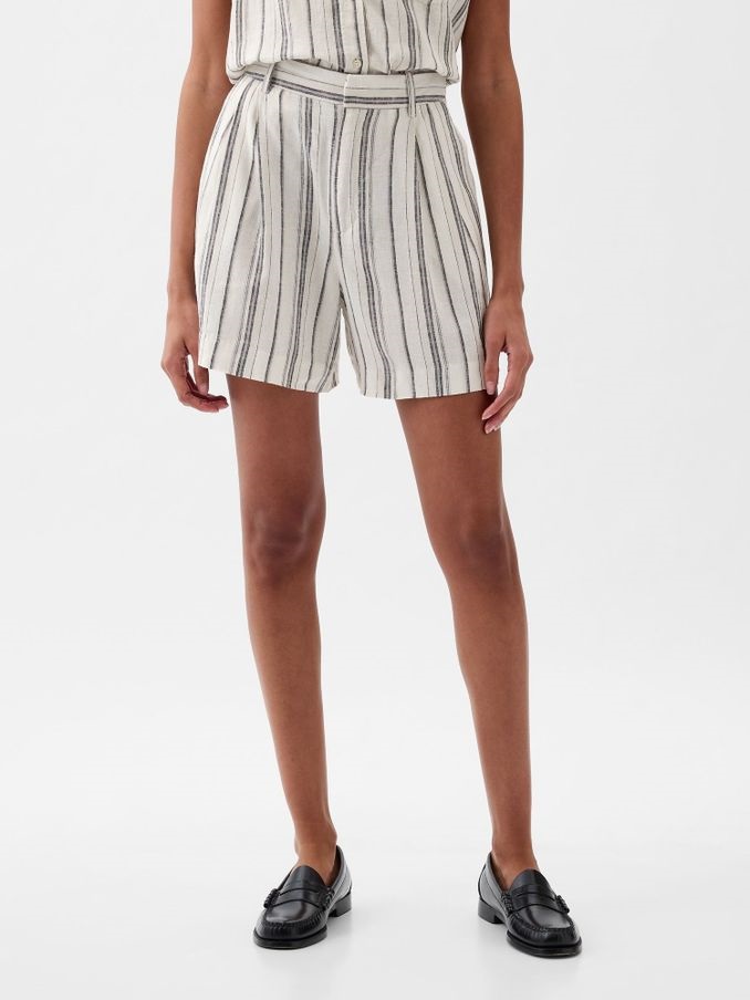 Neutral Stripe 4" Linen Cotton Everyday Shorts (K93372) | £15